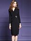preiswerte Kleider für die Arbeit-Damen Übergrössen Ausgehen Street Schick Anspruchsvoll Hülle Kleid - Gerüscht Gespleisst, Solide Knielang V-Ausschnitt Schwarz / Schlank