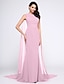 cheap Evening Dresses-Mermaid / Trumpet Elegant Dress Formal Evening Watteau Train Sleeveless Jewel Neck Chiffon with Ruched 2022