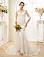 cheap Wedding Dresses-Mermaid / Trumpet Wedding Dresses Jewel Neck Court Train Tulle All Over Floral Lace 3/4 Length Sleeve Floral Lace See-Through Beautiful Back with Buttons 2022