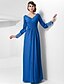 cheap Evening Dresses-Sheath / Column Elegant Formal Evening Military Ball Dress V Neck Long Sleeve Floor Length Chiffon with Buttons Criss Cross Beading 2020