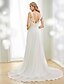 cheap Wedding Dresses-Beach Open Back Wedding Dresses Court Train A-Line Regular Straps V Neck Chiffon With Beading Appliques 2023 Winter Bridal Gowns