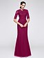 זול שמלות ערב-בתולת ים/חצוצרה בסגנון סיני שמלת חג מסיבת קוקטייל אורך רצפה חצי שרוול צוואר סקופ טול עם אפליקציות 2023