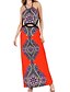 cheap Women&#039;s Dresses-Women&#039;s Going out Maxi Swing Dress Print Halter Neck Summer Black Red M L XL