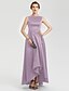 cheap Evening Dresses-A-Line Minimalist Dress Prom Asymmetrical Sleeveless Boat Neck Satin V Back with Pleats