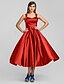 cheap Cocktail Dresses-A-Line Elegant Dress Wedding Guest Cocktail Party Tea Length Sleeveless Square Neck Stretch Satin with Criss Cross 2023