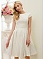 זול שמלות כלה-שמלות לבנות קטנות שמלות חתונה באורך  הברך גזרת A שרוולים קצרים עם תכשיטים סאטן עם סרט 2023 חורף שמלות כלה