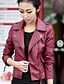 abordables Vestes Femme-Veste de cuir Couleur Pleine Chic de Rue Automne Printemps Col de Chemise Court Quotidien Manches Longues Manteau Veste Vin / Punk et gothique / Sortie / Travail