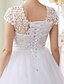 cheap Wedding Dresses-Ball Gown Jewel Neck Floor Length Lace Over Tulle Cap Sleeve Country / Romantic Illusion Detail / Plus Size / Backless Made-To-Measure Wedding Dresses with Beading 2020