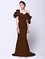 olcso Alkalmi ruhák-Mermaid / Trumpet Elegant Dress Prom Court Train Short Sleeve One Shoulder Organza with Cascading Ruffles