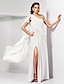 cheap Evening Dresses-Sheath / Column Empire Wedding Guest Formal Evening Dress One Shoulder Sleeveless Floor Length Chiffon with Draping Slit 2022