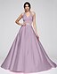 cheap Special Occasion Dresses-Ball Gown Two Piece Dress Formal Evening Sweep / Brush Train Sleeveless Halter Neck Satin with Pleats