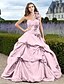 preiswerte Kleider für besondere Anlässe-Ballkleid Elegant Kleid Quinceanera Formeller Abend Bodenlanger Rock Ärmellos Ein-Schulter Taft mit Geraffter Rock Applikationen 2024