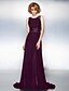 billige Kjoler for Spesielle Anledninger-A-linje Besmykket Svøpeslep Chiffon Kjole med Delt front av TS Couture®