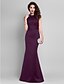 cheap Evening Dresses-Mermaid / Trumpet Elegant Dress Formal Evening Floor Length Sleeveless Illusion Neck Satin with Sequin 2023