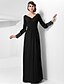 cheap Evening Dresses-Sheath / Column Elegant Formal Evening Military Ball Dress V Neck Long Sleeve Floor Length Chiffon with Buttons Criss Cross Beading 2020