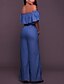 cheap Women&#039;s Jumpsuits &amp; Rompers-Women&#039;s Off Shoulder Ruffle Holiday / Going out / Club Boat Neck Blue Wide Leg Jumpsuit, Solid Colored Backless / Ruffle M L XL High Rise Short Sleeve Spring Summer