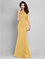 Χαμηλού Κόστους Βραδινά Φορέματα-Τρομπέτα / Γοργόνα Κομψό Φόρεμα Επίσημο Βραδινό Μακρύ Αμάνικο Λαιμός ψευδαίσθησης Σατέν με Πούλιες 2023