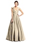 cheap Prom Dresses-A-Line Elegant Wedding Guest Prom Dress V Neck Sleeveless Floor Length Satin with Criss Cross Crystals 2021