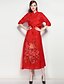 Χαμηλού Κόστους Γυναικεία Φορέματα-Γυναικεία Καθημερινά Εξόδου Καθημερινό Κινεζικό στυλ Γραμμή Α Φόρεμα,Μονόχρωμο Κέντημα Κοντομάνικο Όρθιος Γιακάς Μίντι Ως το Γόνατο