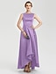 cheap Evening Dresses-A-Line Minimalist Dress Prom Asymmetrical Sleeveless Boat Neck Satin V Back with Pleats