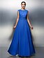 cheap Evening Dresses-Sheath / Column Elegant Dress Prom Formal Evening Floor Length Sleeveless Jewel Neck Chiffon V Back with Ruched Beading 2024