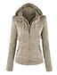 cheap Women&#039;s Outerwear-Women&#039;s Daily / Going out Basic Fall / Winter Plus Size Short Leather Jacket, Solid Colored Hooded Long Sleeve Leather Beige / Light Brown / Khaki 4XL / XXXXXL / XXXXXXL