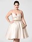 cheap Cocktail Dresses-Ball Gown Fit &amp; Flare Open Back Cute Holiday Homecoming Cocktail Party Dress V Neck Sleeveless Knee Length Satin with Sash / Ribbon Pleats Beading  / Prom