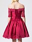cheap Cocktail Dresses-Ball Gown Lace Up Holiday Homecoming Cocktail Party Dress Off Shoulder Half Sleeve Knee Length Lace Over Satin with Sash / Ribbon Pleats 2021 / Prom