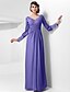 cheap Evening Dresses-Sheath / Column Elegant Formal Evening Military Ball Dress V Neck Long Sleeve Floor Length Chiffon with Buttons Criss Cross Beading 2020