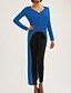 preiswerte Damenkleider-Damen T Shirt Kleid-Lässig/Alltäglich Sexy Solide V-Ausschnitt Maxi Langarm Baumwolle Herbst Hohe Hüfthöhe Mikro-elastisch Mittel