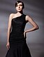 cheap Evening Dresses-Mermaid / Trumpet Elegant Dress Prom Formal Evening Floor Length Sleeveless One Shoulder Taffeta with Side Draping 2024