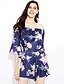 cheap Women&#039;s Dresses-Women&#039;s Off Shoulder Daily Going out Club Boho Flare Sleeve Asymmetrical Sheath Dress - Floral Backless Boat Neck Spring Navy Blue M L XL