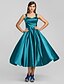 cheap Cocktail Dresses-A-Line Elegant Dress Wedding Guest Cocktail Party Tea Length Sleeveless Square Neck Stretch Satin with Criss Cross 2023