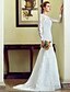 baratos Vestidos de Casamento-Vestidos de noiva Sereia Ilusão Decote Manga Longa Cauda Escova Renda Vestidos de noiva Com Botões Apliques 2024