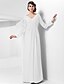 cheap Evening Dresses-Sheath / Column Elegant Formal Evening Military Ball Dress V Neck Long Sleeve Floor Length Chiffon with Buttons Criss Cross Beading 2020