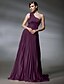 cheap Special Occasion Dresses-A-Line Elegant Dress Prom Sweep / Brush Train Sleeveless One Shoulder Stretch Satin with Pleats Appliques 2022