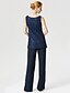 cheap Mother of the Bride Dresses-Jumpsuits Sheath / Column Pantsuit / Jumpsuit Mother of the Bride Dress Convertible Dress Two Piece Jumpsuits Scoop Neck Floor Length Chiffon Sheer Lace 3/4 Length Sleeve with Lace 2022