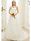 baratos Vestidos de Casamento-Linha A Decote Princesa Cauda Corte Renda Vestidos de noiva personalizados com Miçangas Faixa / Fita de LAN TING BRIDE®