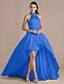 cheap Evening Dresses-Sheath / Column Open Back See Through Formal Evening Dress Illusion Neck Sleeveless Asymmetrical Chiffon Tulle with Beading Draping 2020