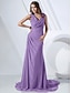cheap Special Occasion Dresses-Sheath / Column Elegant Dress Formal Evening Sweep / Brush Train Sleeveless Cowl Neck Chiffon with Criss Cross Side Draping 2023