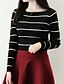 cheap Women&#039;s Sweaters-Women&#039;s Daily Striped Long Sleeve Regular Pullover, Round Neck Spring / Fall Cotton White / Black One-Size / Fine Stripe