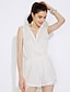 cheap Women&#039;s Jumpsuits &amp; Rompers-Women&#039;s Holiday / Beach Boho Deep V White Romper, Solid Colored Lace S L Sleeveless Summer