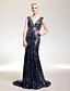 cheap Special Occasion Dresses-Mermaid / Trumpet Elegant Celebrity Style All Celebrity Styles Formal Evening Military Ball Dress V Neck Sleeveless Sweep / Brush Train Sequined with Sequin 2020 / Sparkle &amp; Shine