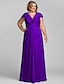 preiswerte Abendkleider-Eng anliegend Elegant Abiball Formeller Abend Kleid V-Ausschnitt Kurzarm Boden-Länge Chiffon mit Kristall Verzierung Blume 2021