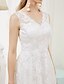 cheap Wedding Dresses-A-Line Wedding Dresses V Neck Asymmetrical All Over Lace Regular Straps Formal Casual Little White Dress Illusion Detail with Appliques 2021
