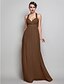 cheap Prom Dresses-Sheath / Column Elegant Dress Prom Wedding Party Floor Length Sleeveless V Neck Chiffon Backless Crisscross Back with Ruched Beading 2024