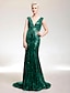cheap Special Occasion Dresses-Mermaid / Trumpet Elegant Celebrity Style All Celebrity Styles Formal Evening Military Ball Dress V Neck Sleeveless Sweep / Brush Train Sequined with Sequin 2020 / Sparkle &amp; Shine