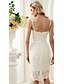 cheap Wedding Dresses-Sheath / Column Wedding Dresses V Neck Knee Length Lace Spaghetti Strap Casual Illusion Detail with Lace 2020