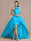 Χαμηλού Κόστους Βραδινά Φορέματα-Ίσια Γραμμή Ανοικτή Πλάτη See Through Επίσημο Βραδινό Φόρεμα Illusion Seckline Αμάνικο Ασύμμετρο Σιφόν Τούλι με Χάντρες Που καλύπτει 2020