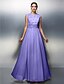 cheap Evening Dresses-Sheath / Column Elegant Dress Prom Formal Evening Floor Length Sleeveless Jewel Neck Chiffon V Back with Ruched Beading 2024